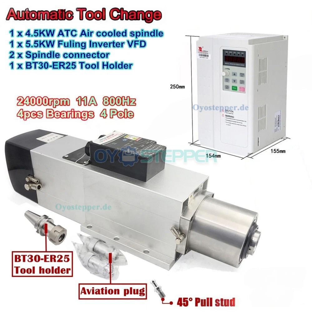 Luftgek&uuml;hltes 4,5kW BT30 ATC Motorspindel Set mit 5,5kW Frequenzumrichter